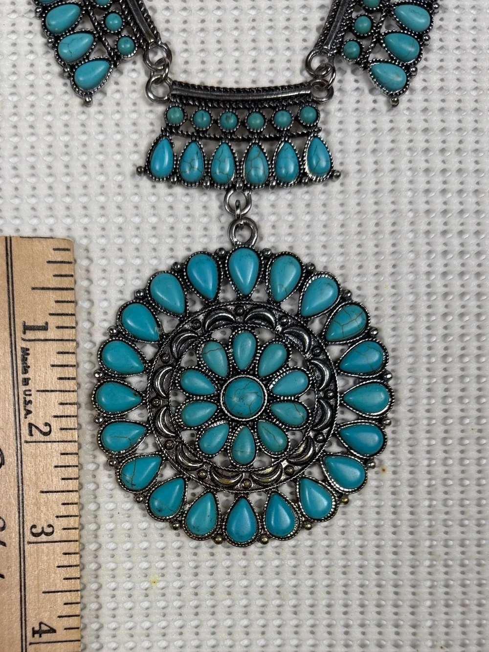 Faux Turquoise Teardrop Bold Statement Necklace - Aztec, Native American,